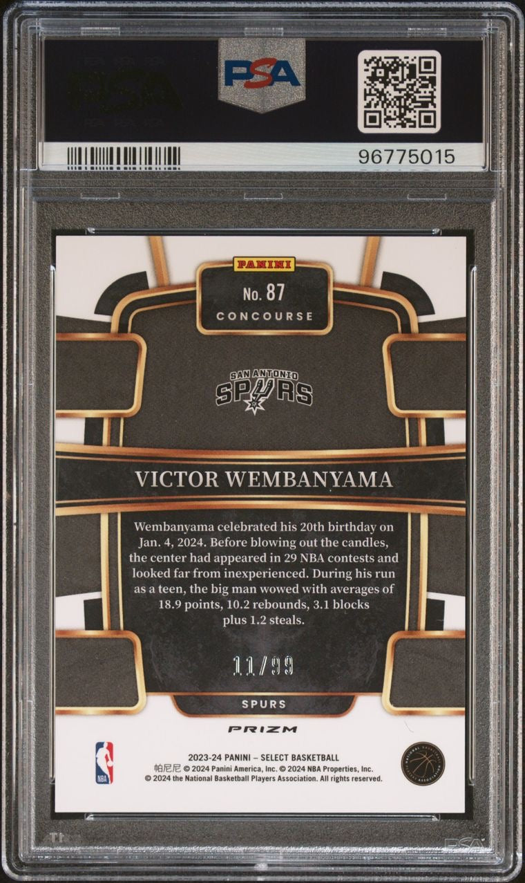 2023 Panini Select Victor Wembanyama Pink Cracked Ice 11/99 PSA 10 Rooie RC