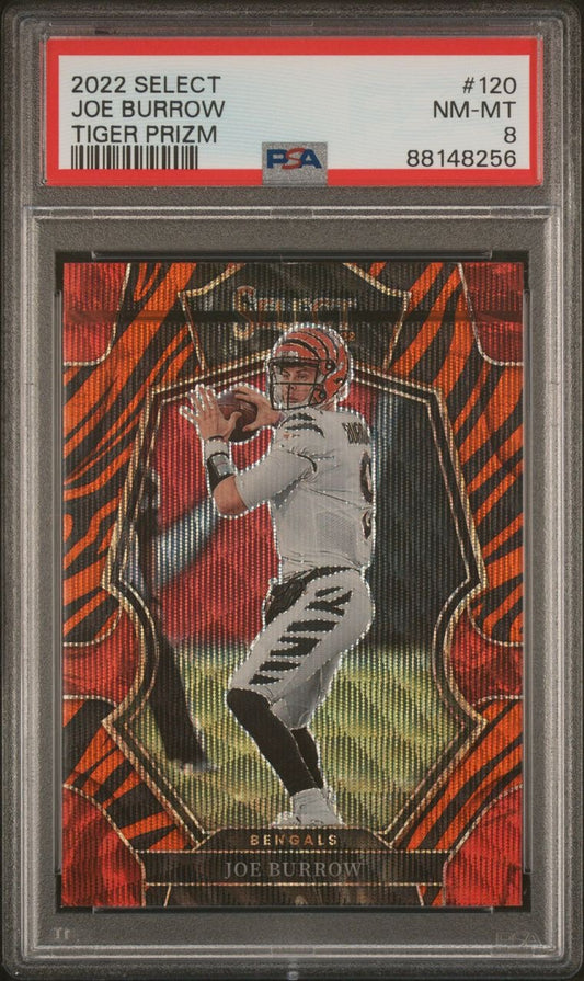 2022 Panini Select Joe Burrow Tiger Prizm PSA 8