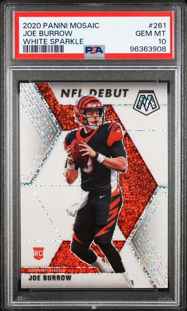 2020 Panini Mosiac Joe Burrow White Sparkle PSA 10 Rookie RC low pop 🔥💎