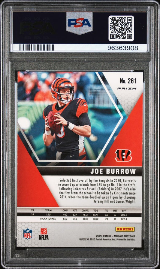 2020 Panini Mosiac Joe Burrow White Sparkle PSA 10 Rookie RC low pop 🔥💎