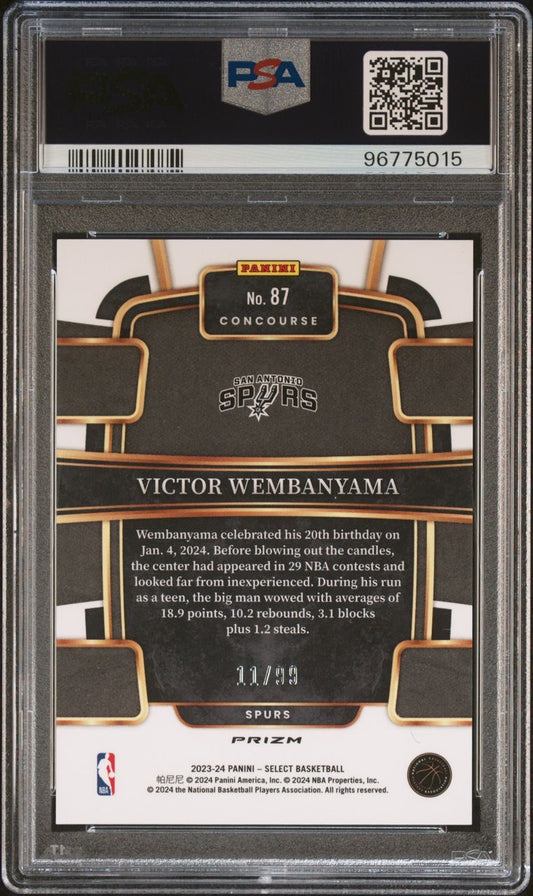 2023 Panini Select Victor Wembanyama Pink Cracked Ice 11/99 PSA 10 Rooie RC